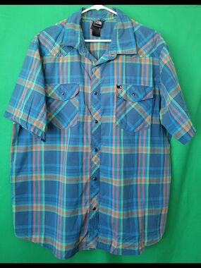The North Face Men's Short-Sleeve Blue Plaid Button-Up Shirt Outdoor Fishing XL